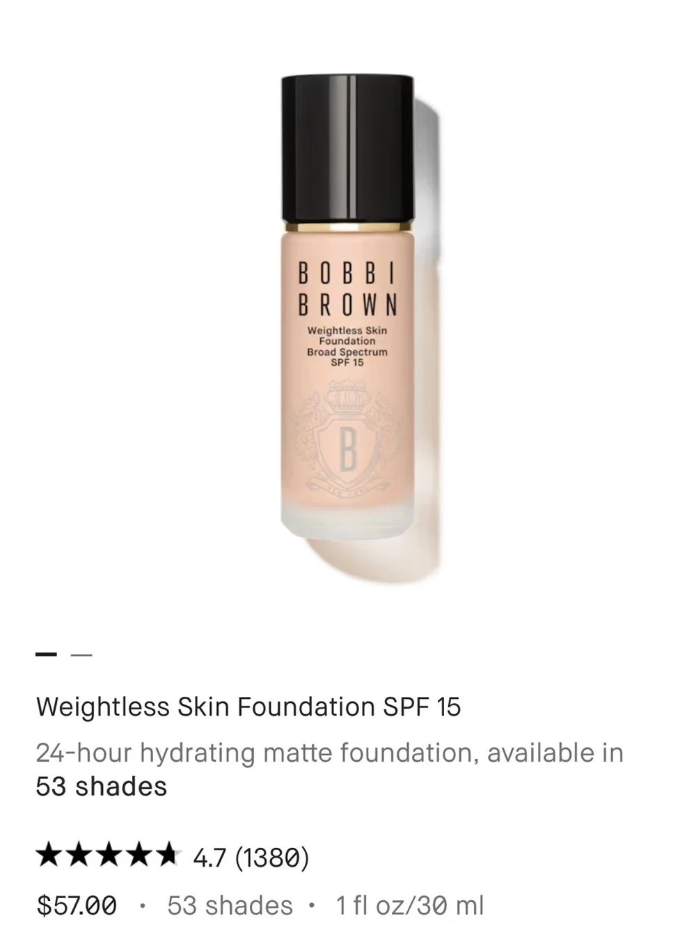 NIB Bobbi Brown Weightless Skin Foundation SPF 15 -Neutral Sand(N-030)